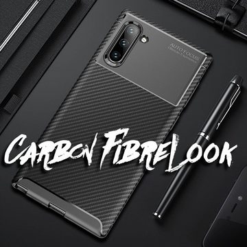 Nalia Smartphone-Hülle Samsung Galaxy Note 10, Carbon Look Silikon Hülle / Matt Schwarz / Rutschfest / Karbon Optik