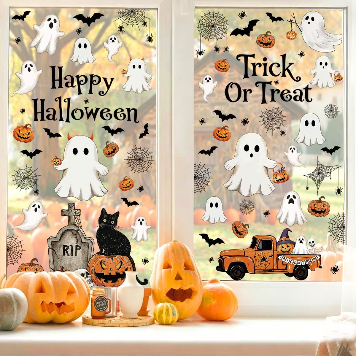 Sorvyzxn Fensterbild Wiederverwendbare Fensterbilder Halloween,statisch haftend, Halloween-Dekoration für Innenräume,beidseitiger Druck – Bild 5 von 5