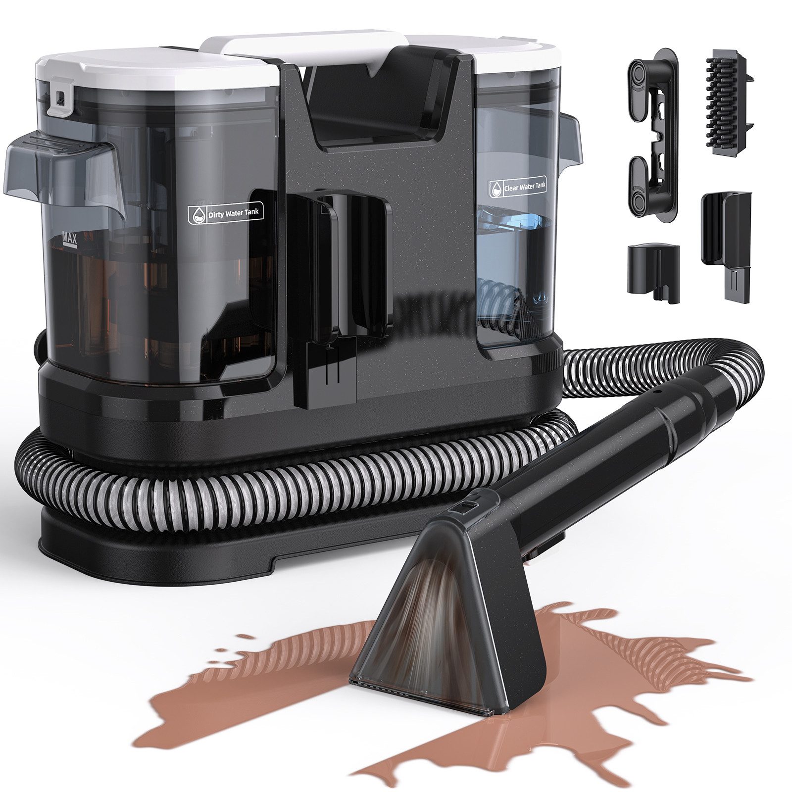 lubluelu Teppichreinigungsgerät A6 Polsterreiniger Gerät Nasssauger Waschsauger 15Kpa Tragbarer, 600 W, beutellos, Frischwassertank:1750ml /Schmutzwassertank:1000 ml