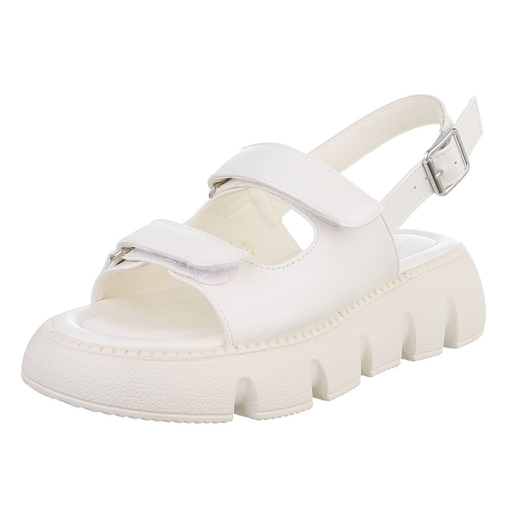 Ital-Design Kunstleder Sandalen mit Klettverschluss für Damen Plateausandaletten (89372557) Keilabsatz/Wedge Keilsandaletten in Weiß