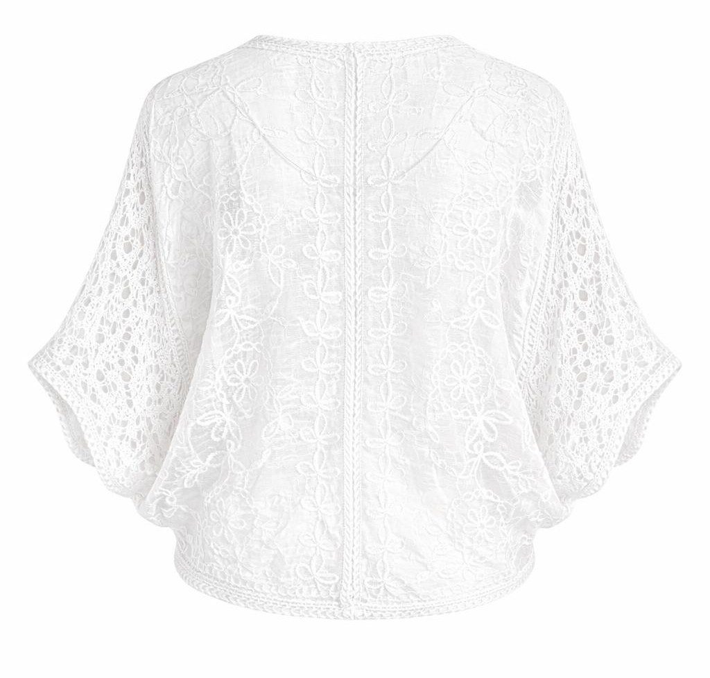 Mississhop Schlupfbluse Damen Bluse Lochstickerei Baumwolle Sommer Tunika S/M Atr.38046