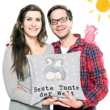 Mr. & Mrs. Panda Dekokissen Pinguin Beste Tante der Welt - Grau Pastell - Geschenk, Kissenhülle, Einzigartige Designs