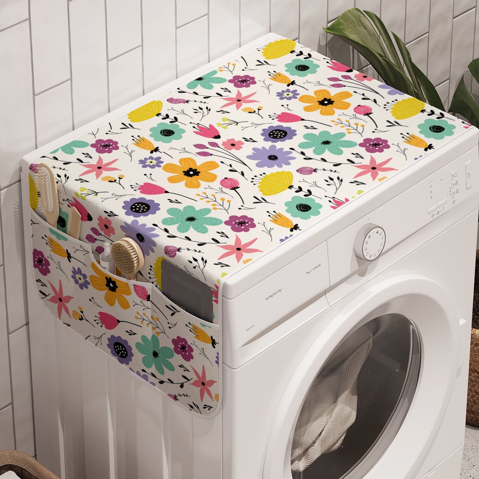 Abakuhaus Badorganizer Anti-Rutsch-Stoffabdeckung für Waschmaschine und Trockner, Blumen Kreative Blüten Frühling | Bad-Organizer