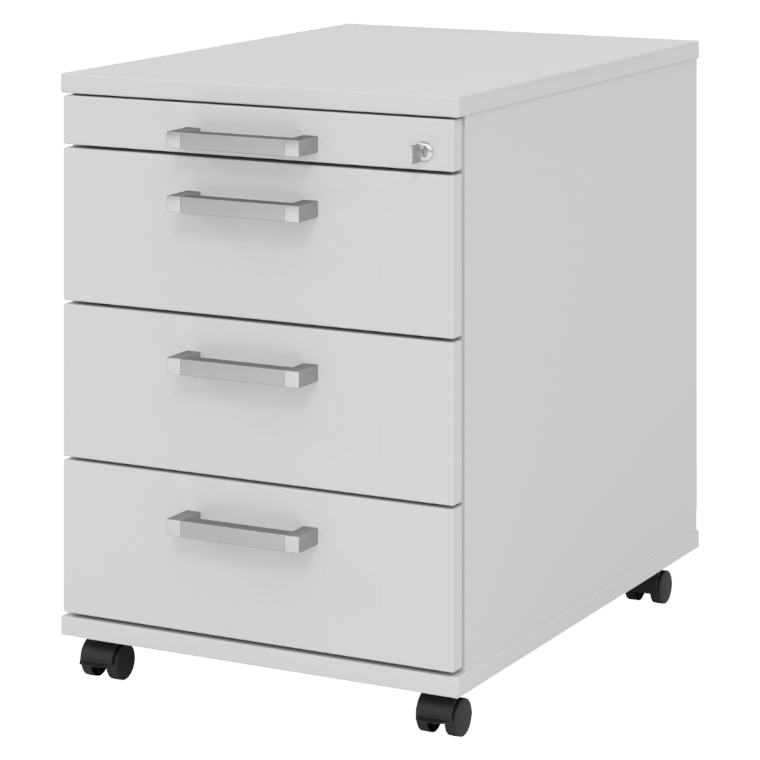 bümö Rollcontainer office Bürocontainer - 3 Materialschubladen, Dekor: Grau mit Chromgriff (Metall)