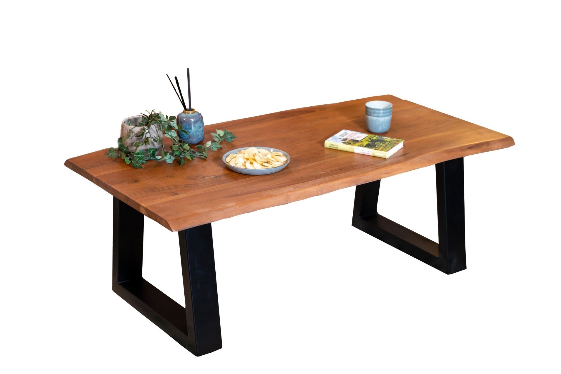 SAM® Couchtisch Flower, massives Akazienholz, Trapezgestell günstig online kaufen