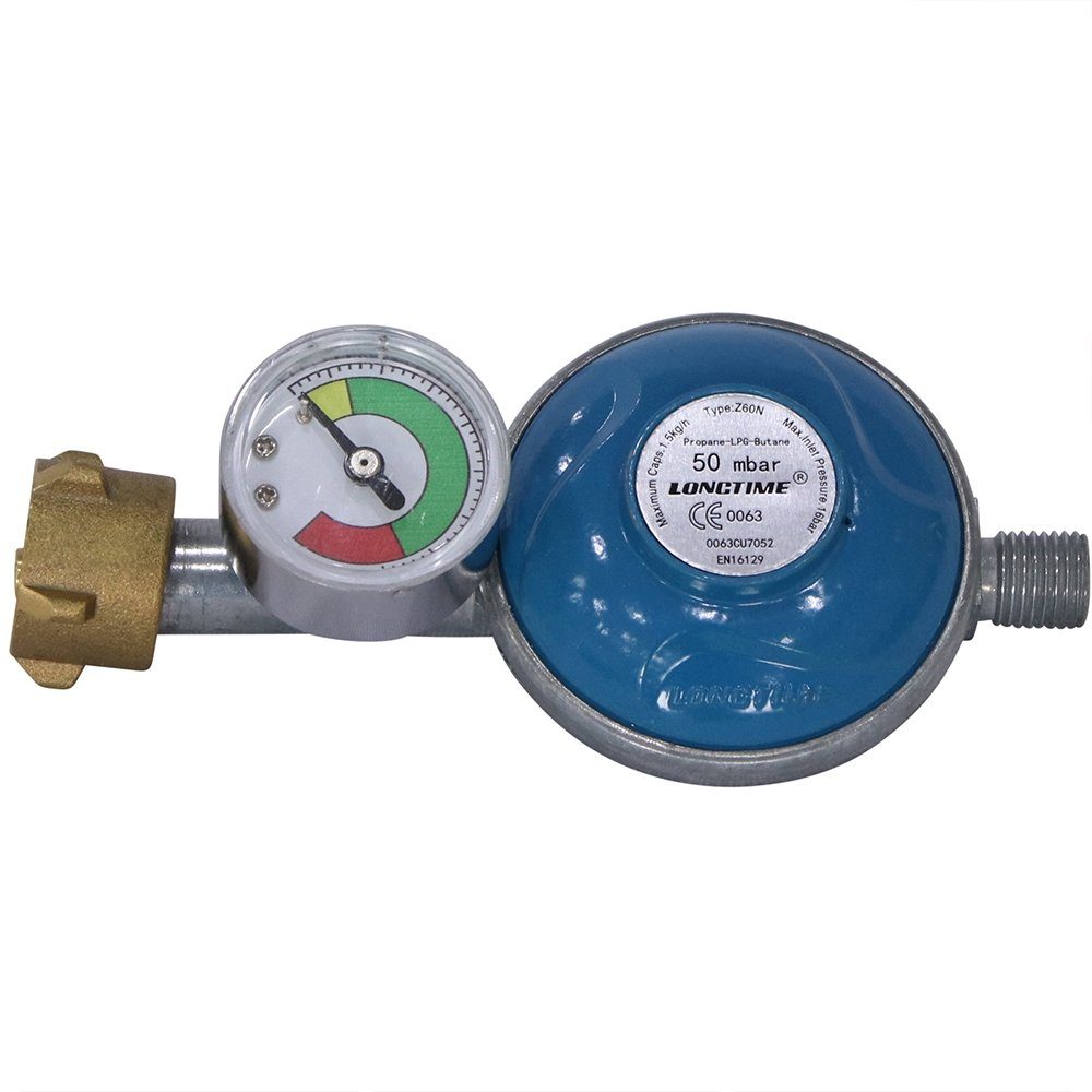 Feel2Home Gasgrill Gas Schlauch + Druckminderer inkl. Manometer Gasregler Propan Butan, Inkl. Manometer