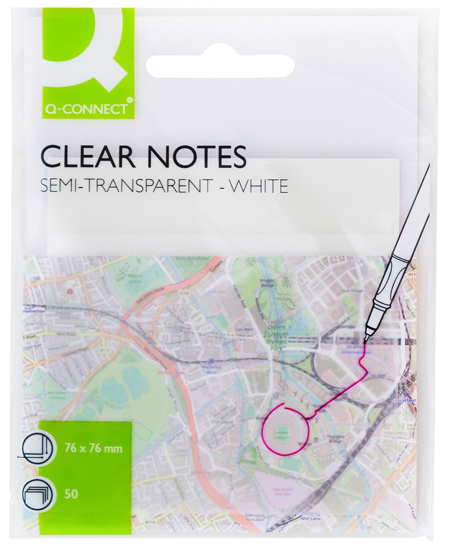 Q-Connect Haftnotizblock Haftnotiz PP - 76 x 76 mm, halbtransparent weiß, 50 Blatt