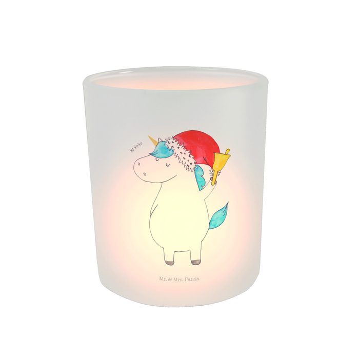 Mr. &amp; Mrs. Panda Windlicht Einhorn Weihnachtsmann - Transparent - Geschenk Teelichtglas Windli (1 St)