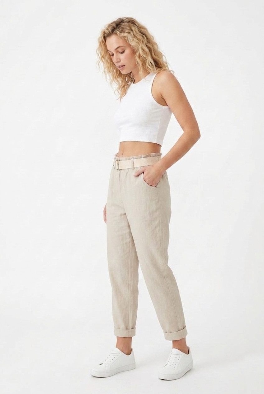 Kendindza Collection Stretch-Hose Damen Chino Hose Stretch mit Gürtel Stoffhose Damen elegant Loose Fit Weiches Material - Loose Fit - weiter geschnitten - Gürt – Bild 4 von 5