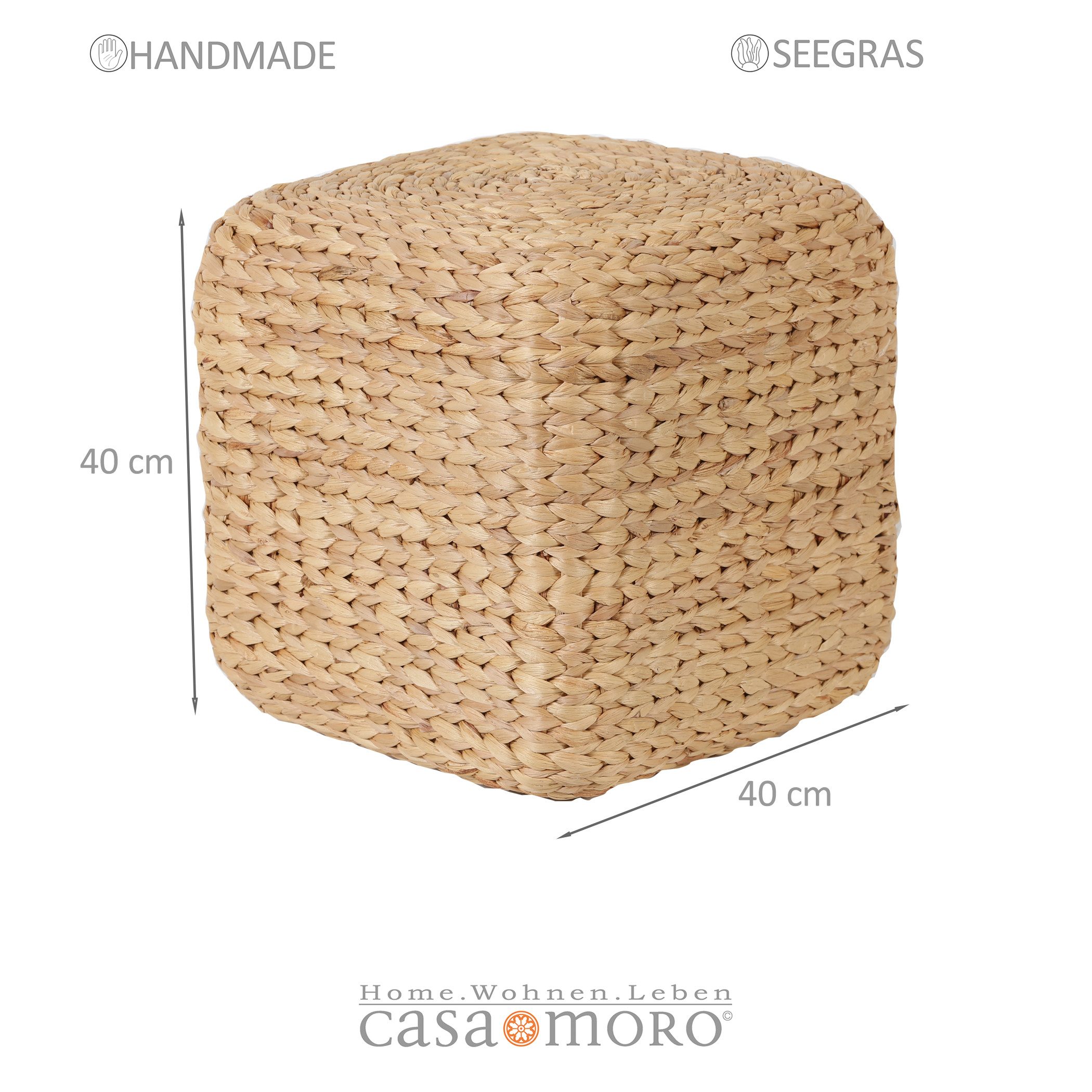 Casa Moro Pouf Sitzhocker Landhaus aus Seegras geflochten Würfelform Pouf (Würfelhocker Sitzgelegenheit Hocker), Natur Polsterhocker Fußhocker IN400
