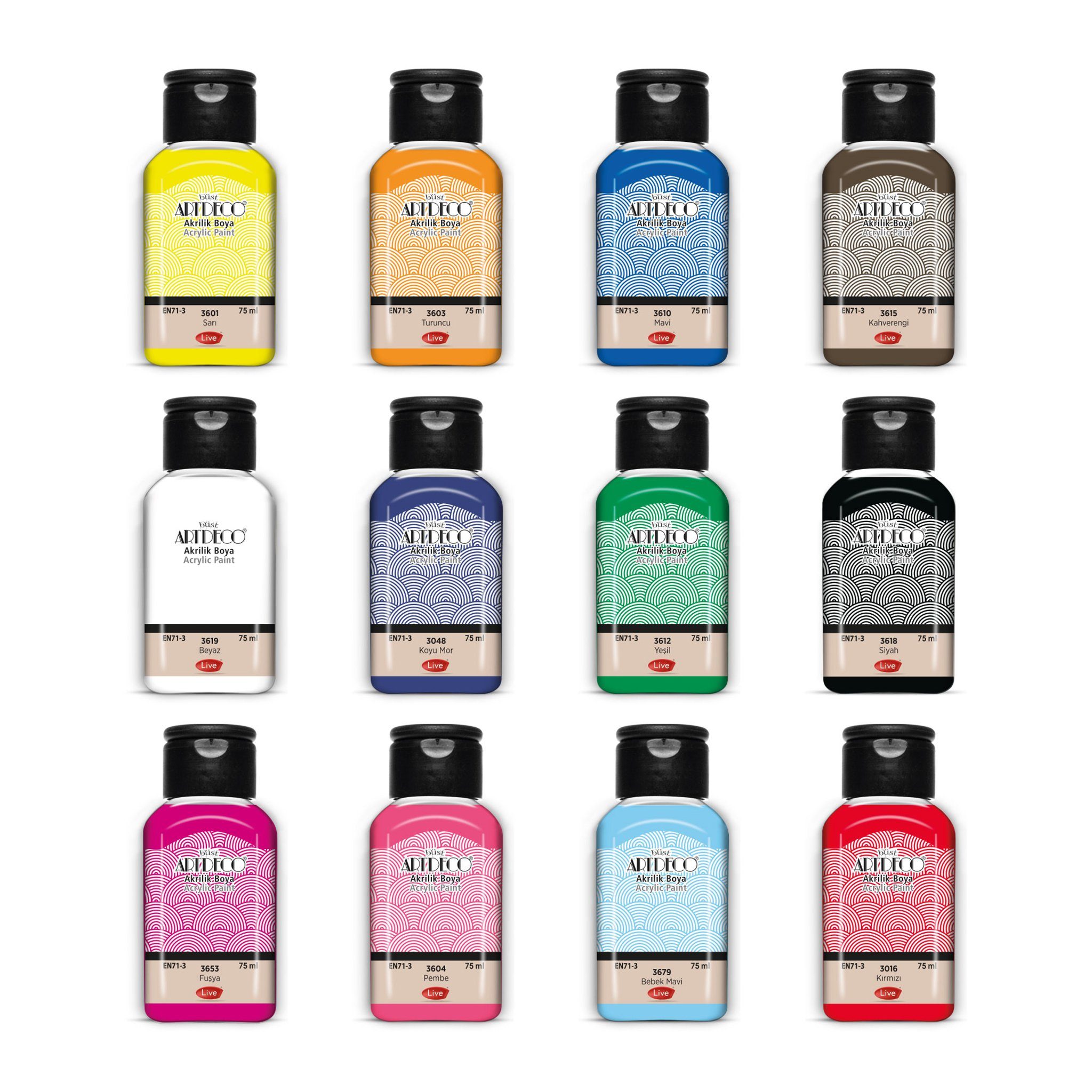 Büst Artdeco Acrylfarbe Acrylfarben-Set - 12x75ml Haupt- und Nebenfarben