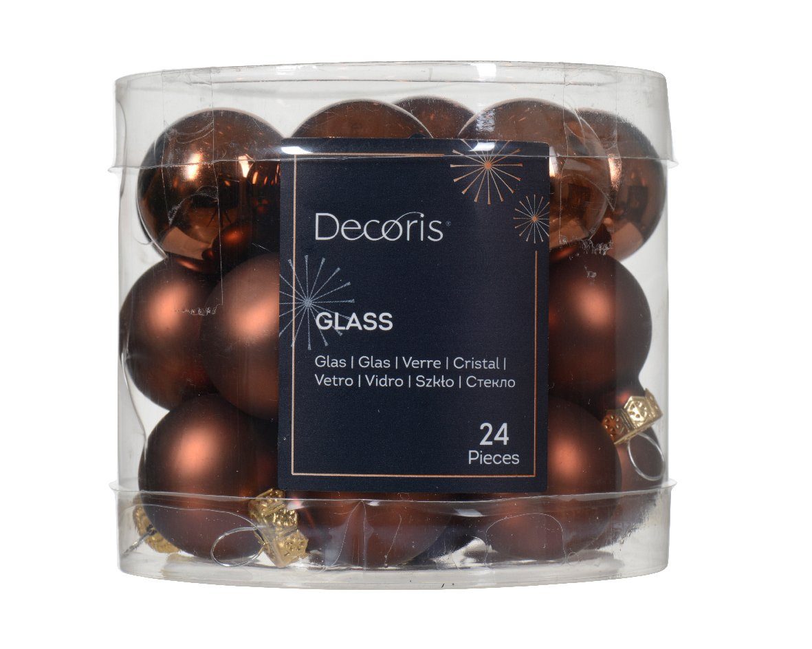 Decoris season decorations Weihnachtsbaumkugel, Weihnachtskugeln Glas 2,5cm 24 Stück - Espressobraun