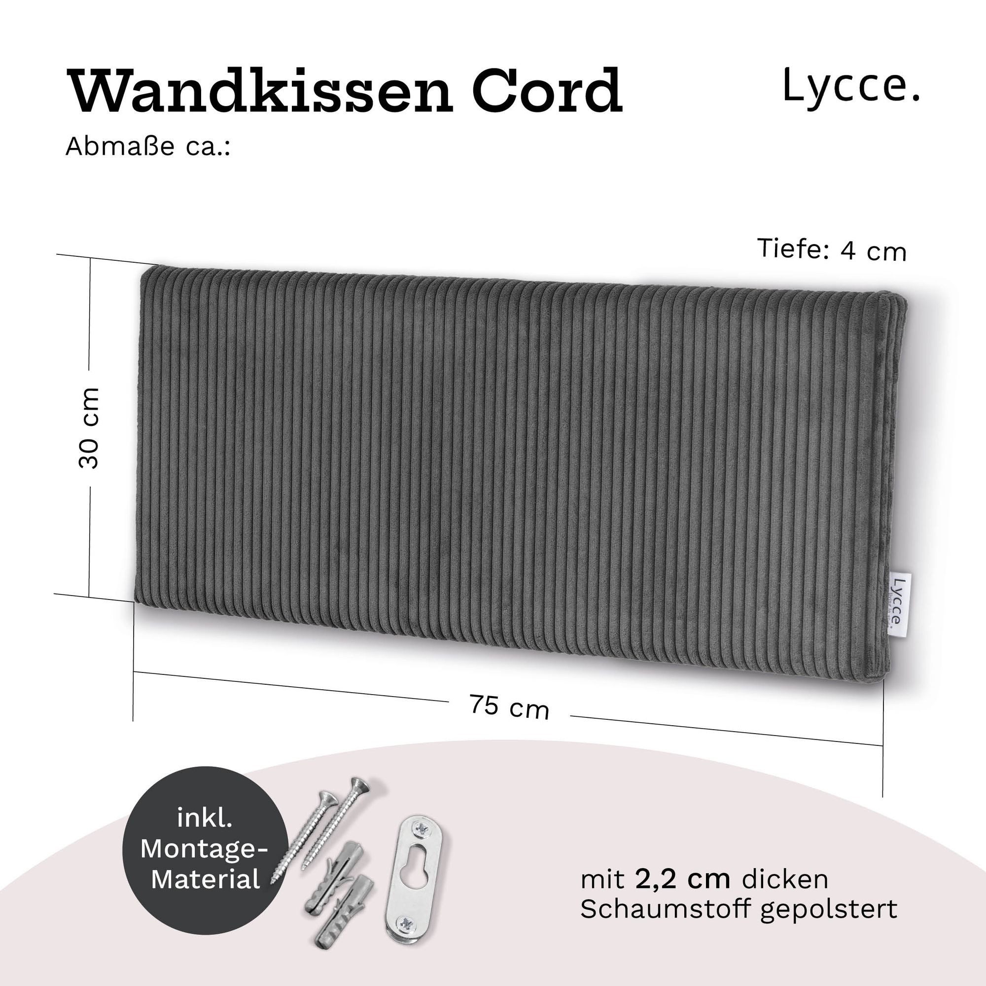 Lycce Kopfstütze Wandkissen Cord - Wandpolster Kopfteil Betten & Rückenkissen Sitzbank, (1 St)