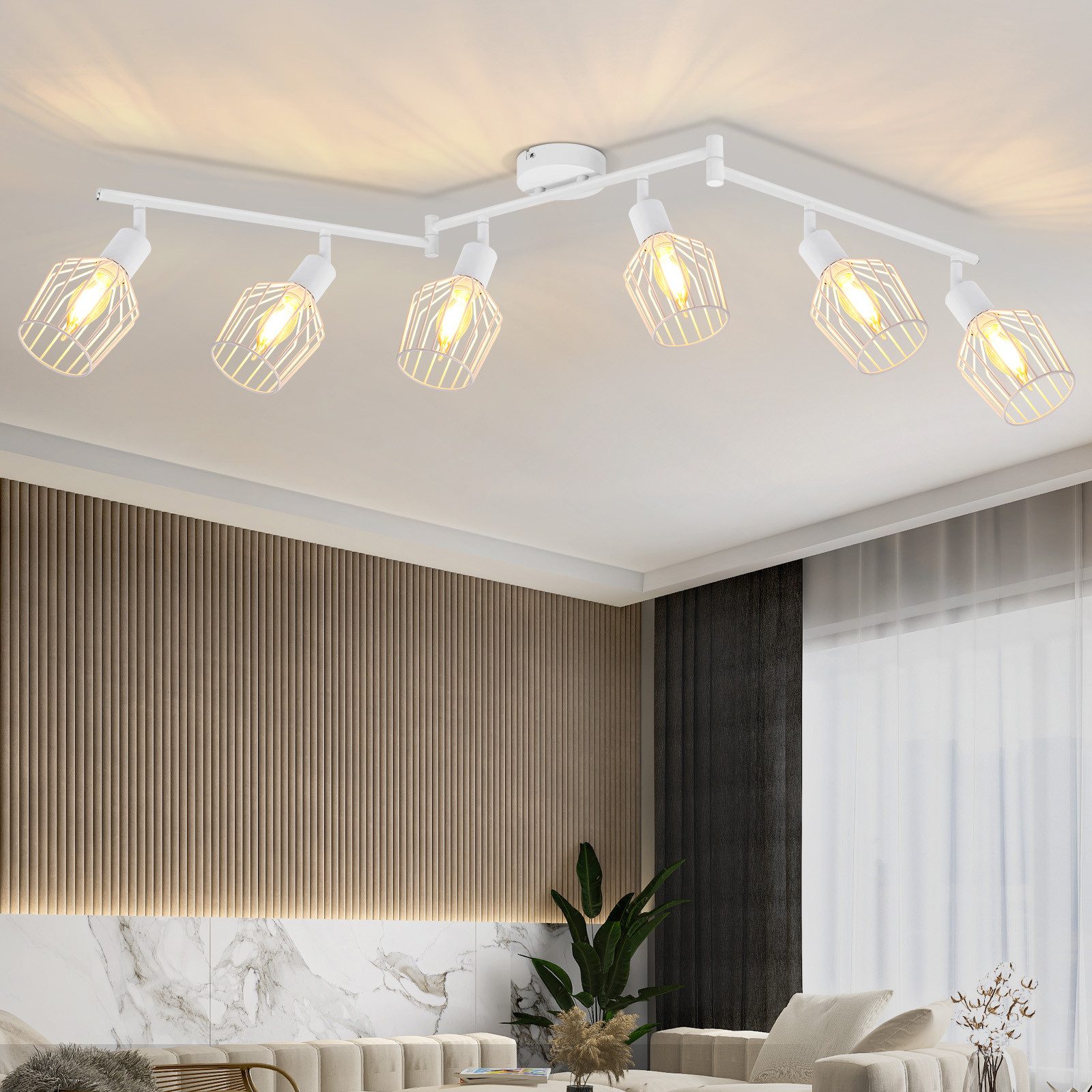 ZMH Deckenleuchte 6 Flammig E14 Deckenstrahler Retro Drehbar 350° für Flur Schlafzimmer, 90° Drehpunkt IP20 Staubgeschützt, ohne Leuchtmittel, Einfache Installation für Wohnzimmer Küche