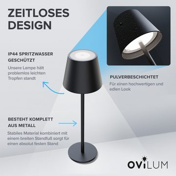 ovilum LED Außen-Tischleuchte Tischlampe, aus Edelstahl in Schwarz zur