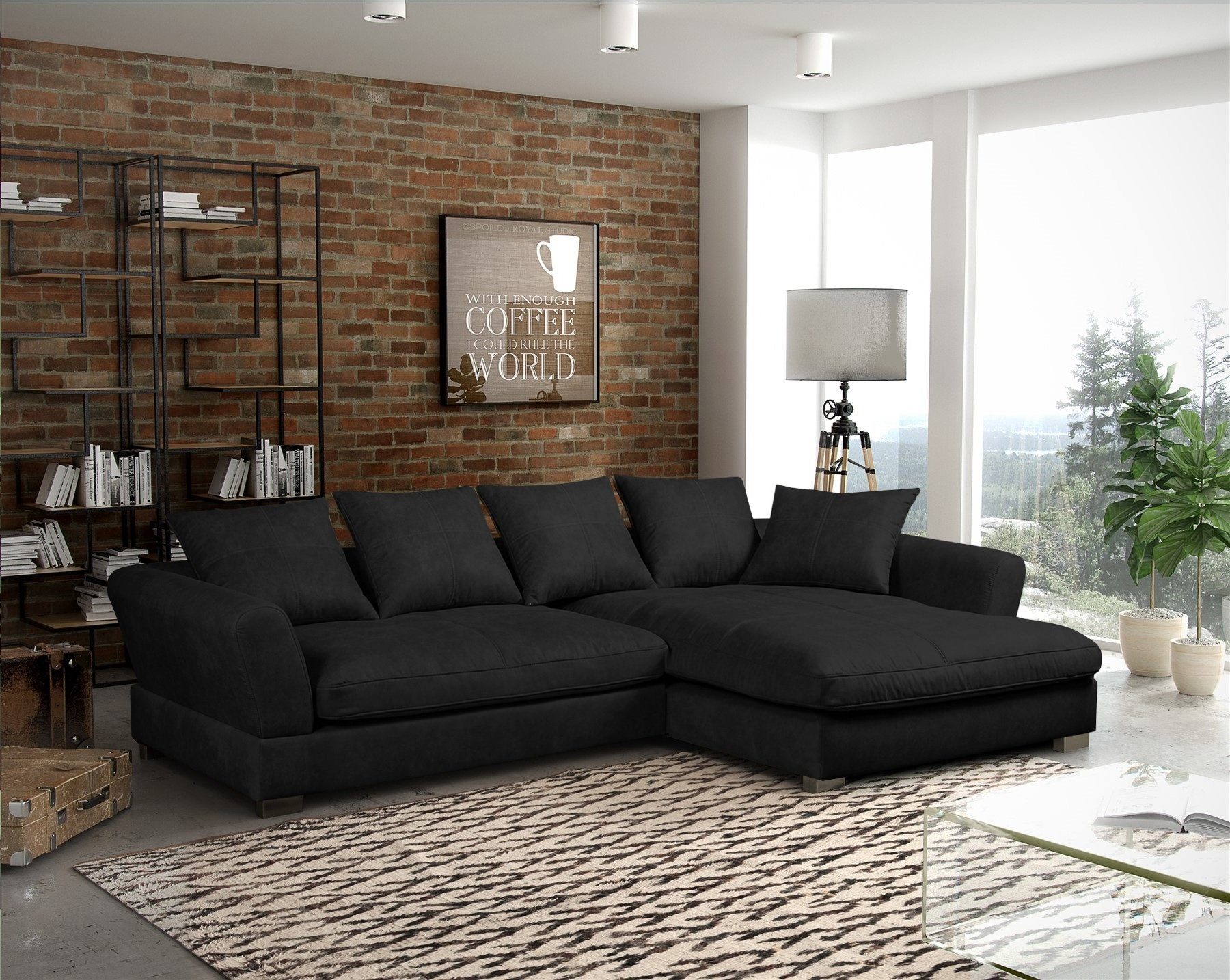 Fun Möbel Ecksofa TIZIAN in Stoff Salvador, inkl. 5 lose Rückenkissen, wahlweise mit oder ohne Polsterhocker