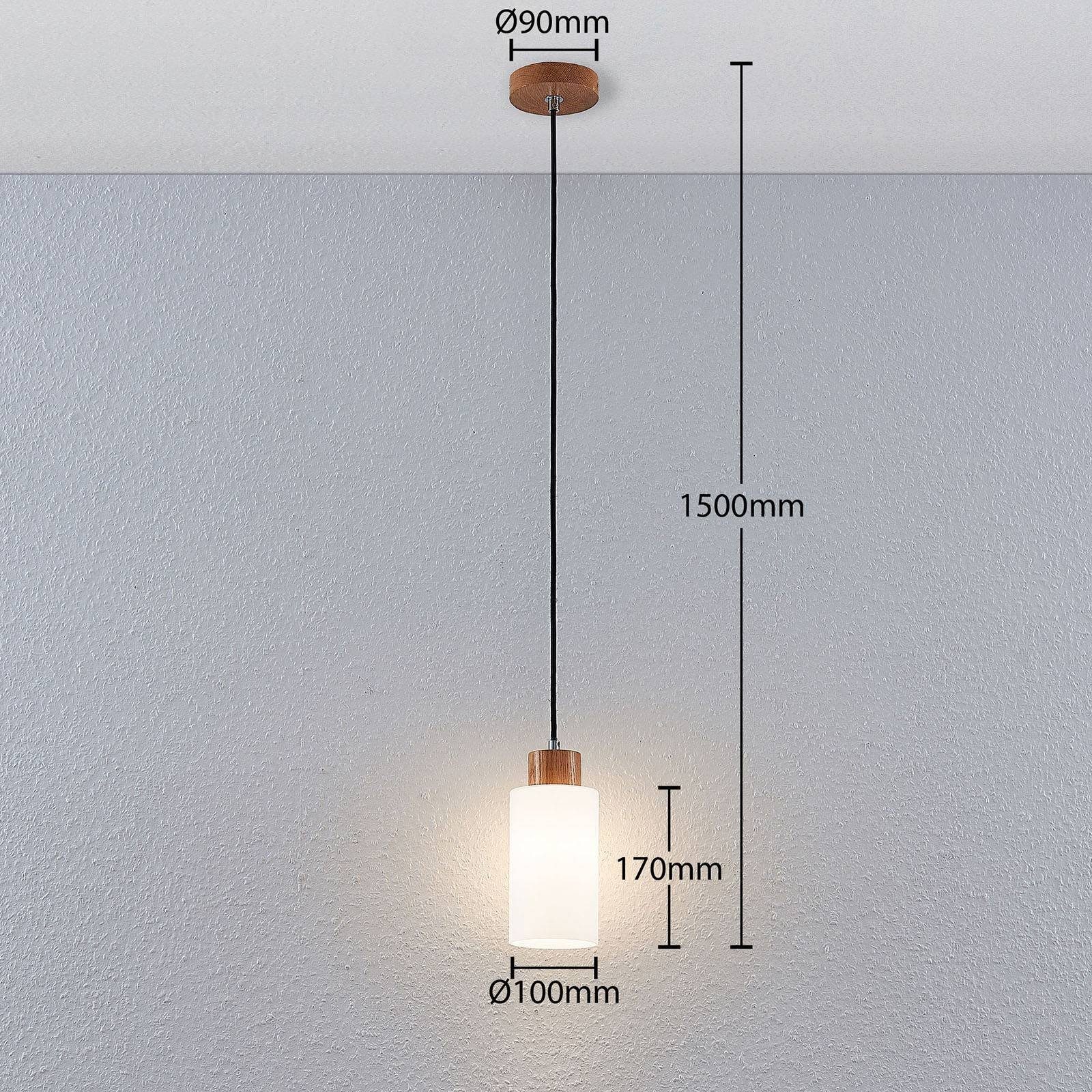 flammig, dimmbar, 1 Lindby nicht Stahl, eiche E27 Glas, inklusive, hell, Hängeleuchte Eichenholz, Leuchtmittel opalweiß, Nicus, Modern,