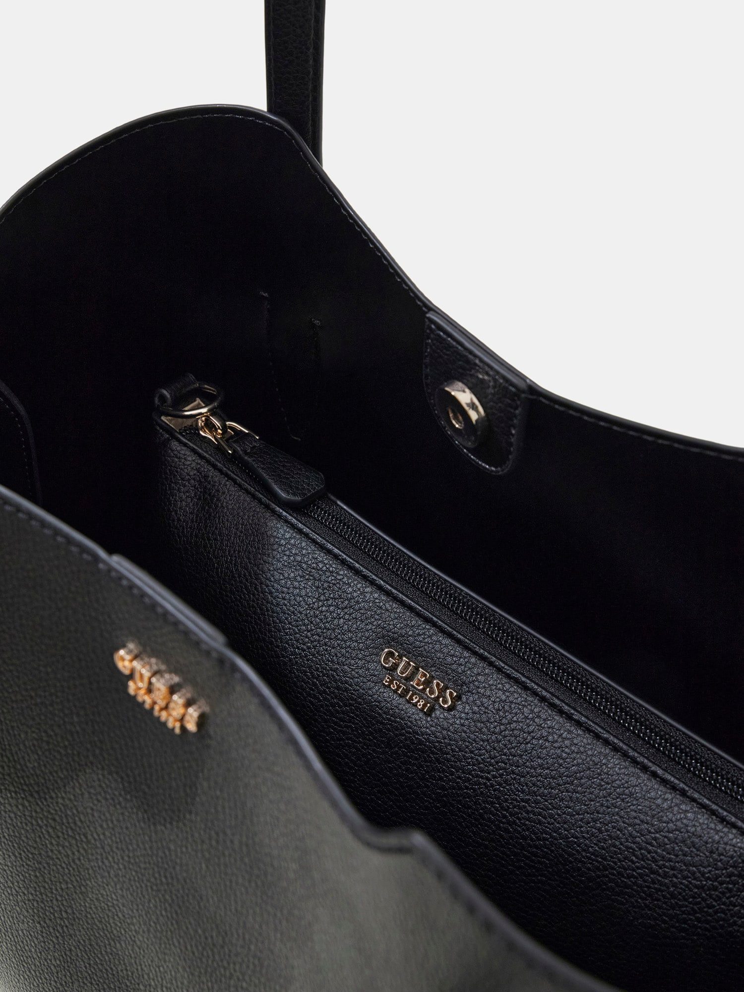Guess Shopper MELODY 2 IN 1 TOTE (Set, Herausnehmbare Innentasche, abnehmbarer Schlüsselanhänger), Damen Handtasche, Schultertasche mit goldfarbener Logo-Applik – Bild 3 von 5
