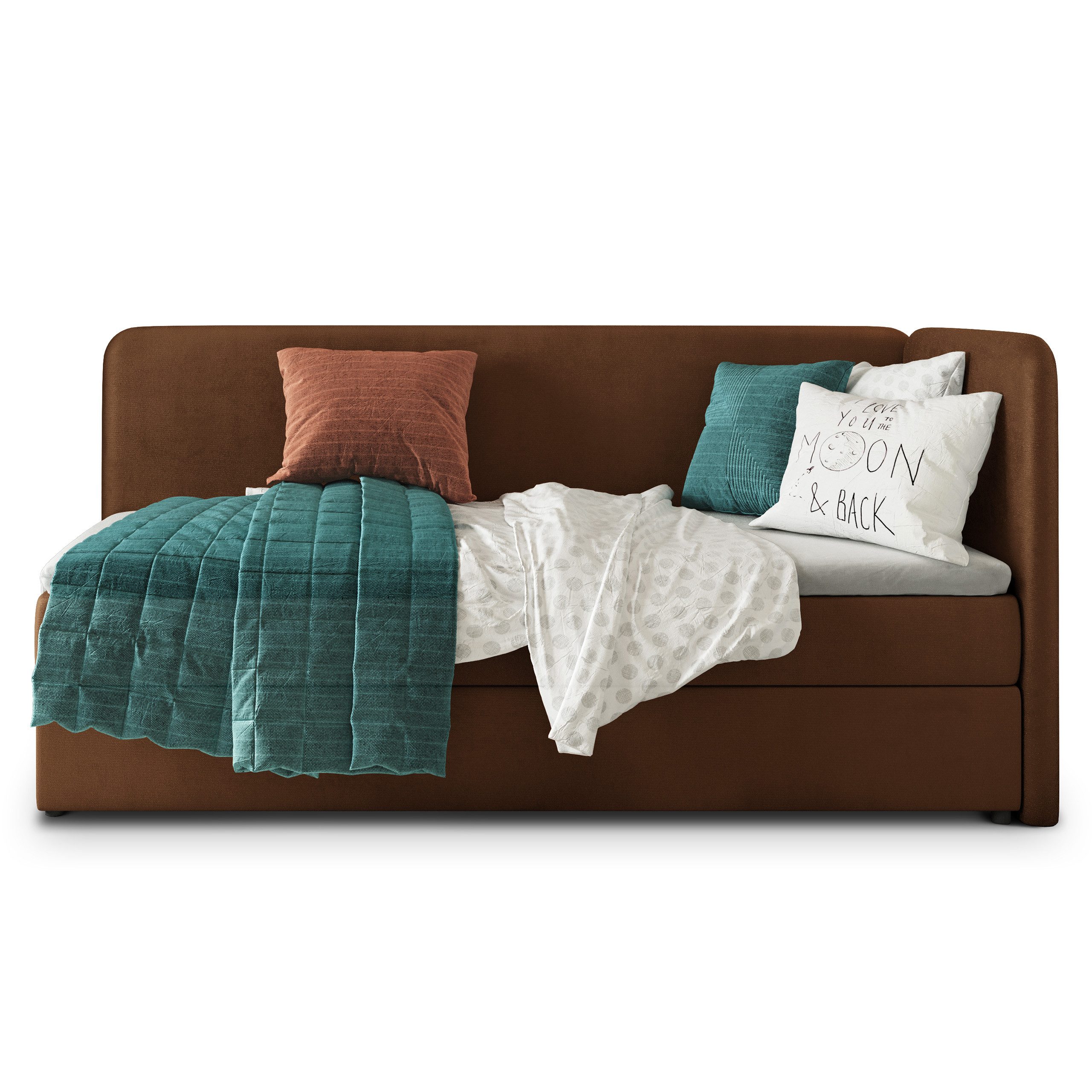 Masseno Boxbett GINA 90x200 cm mit Bonell Matratze und Topper, Einzelbett, Jugendbett, Polsterbett mit Kopfteil, Boxspringbett