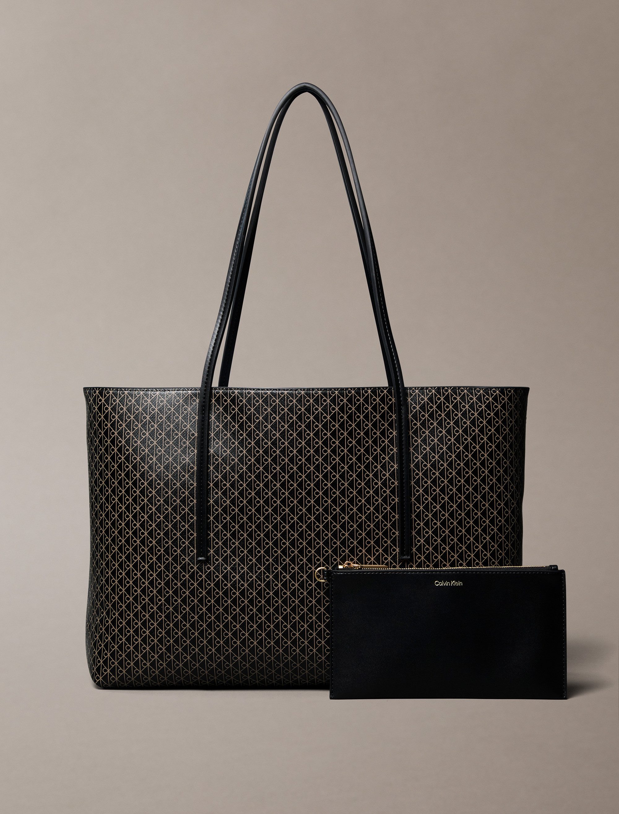 Calvin Klein Henkeltasche AOP TOTE W/ POUCH ON STRAP (2-tlg), Umhängetasche, Schultertasche, Set, mit Monogramm-Print