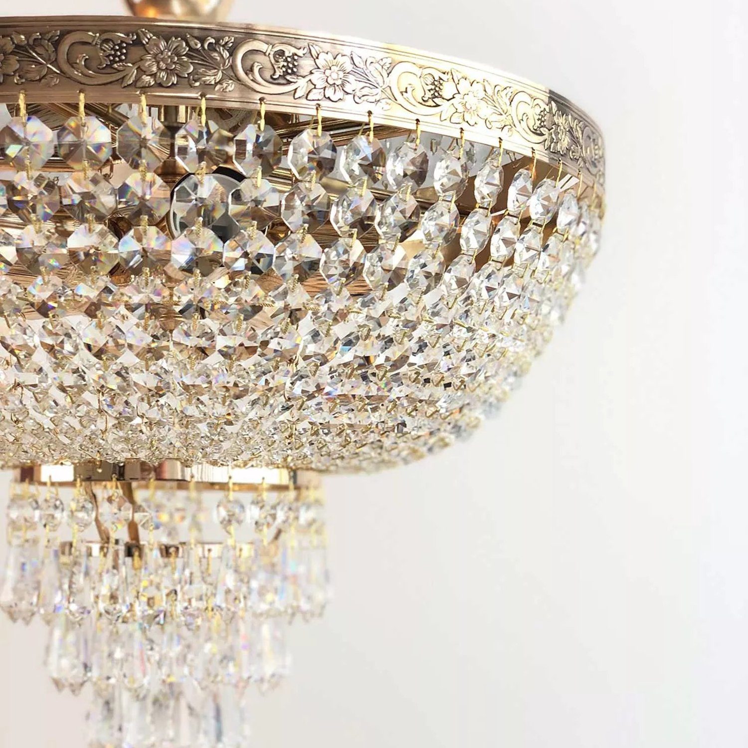 PGA-Lights Deckenleuchte Kristall Deckenleuchte PLAZA Ø50cm Gold gefertigt aus Kristallen