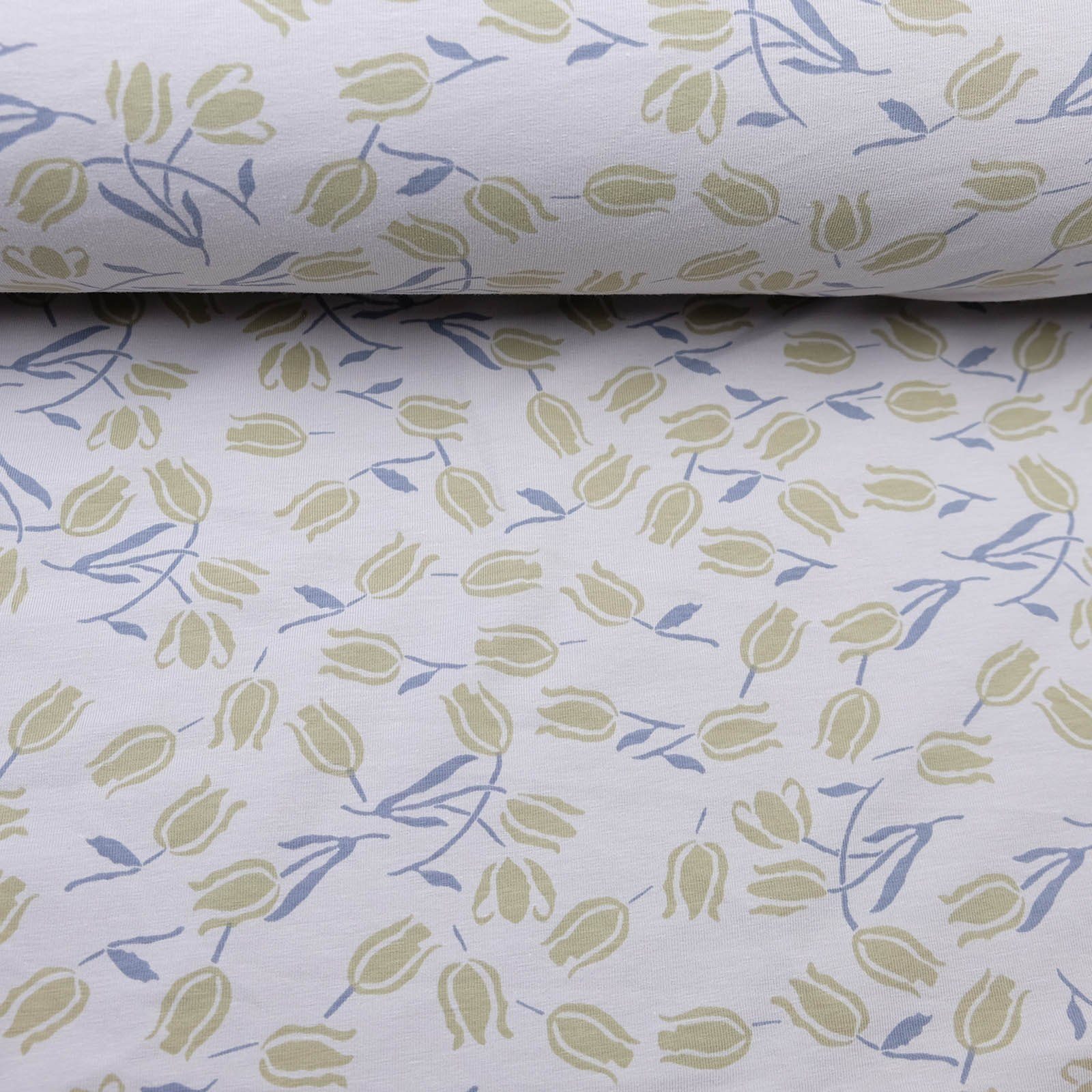 larissastoffe Stoff Bio Jersey Blumen Überbreite Tulpe ivory gelb, Meterware, 50 cm x 160 cm überbreit