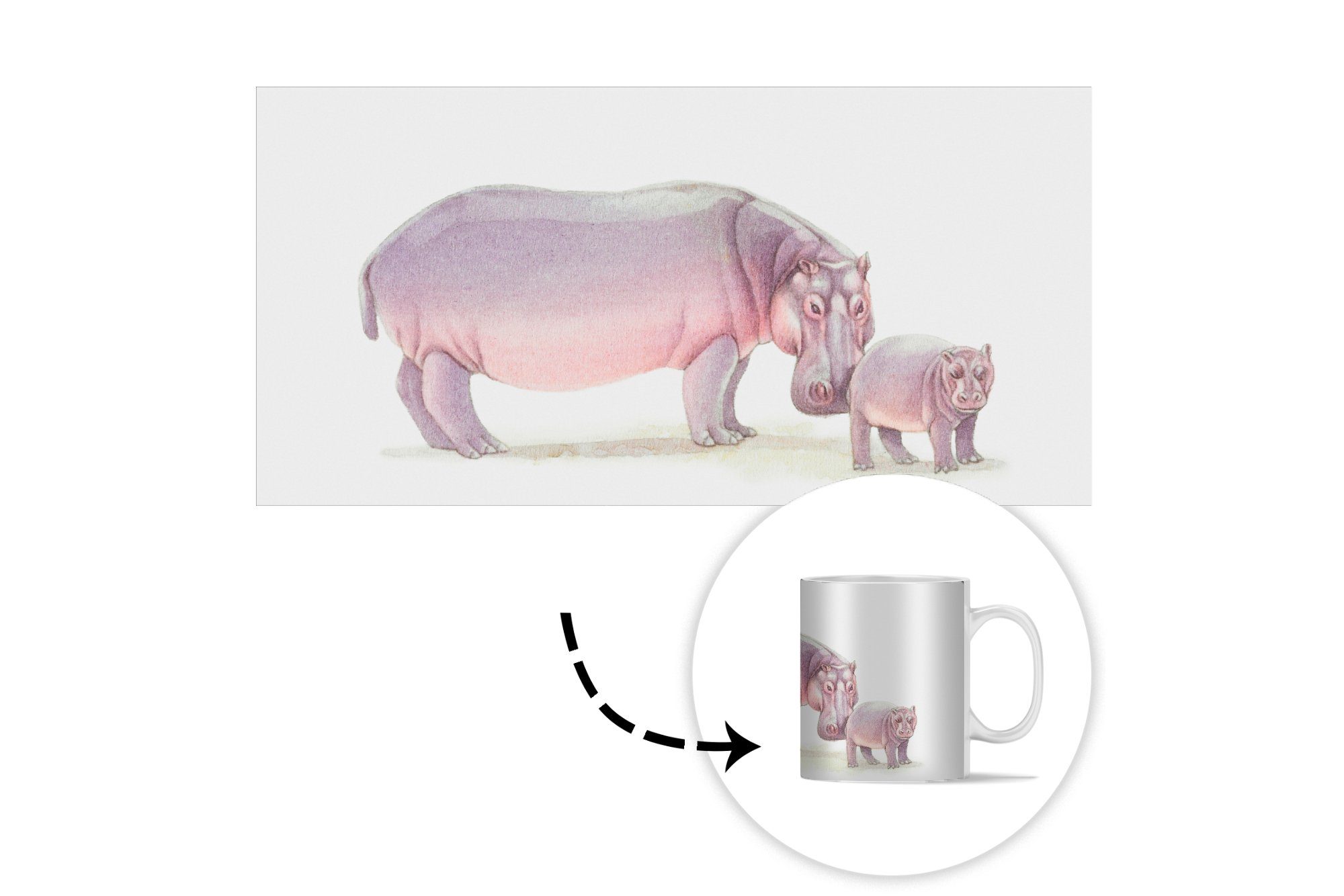 Tasse - - Kalb Kaffeetassen, Teetasse, Geschenk Teetasse, Nilpferd Becher, MuchoWow Aquarell, Keramik,