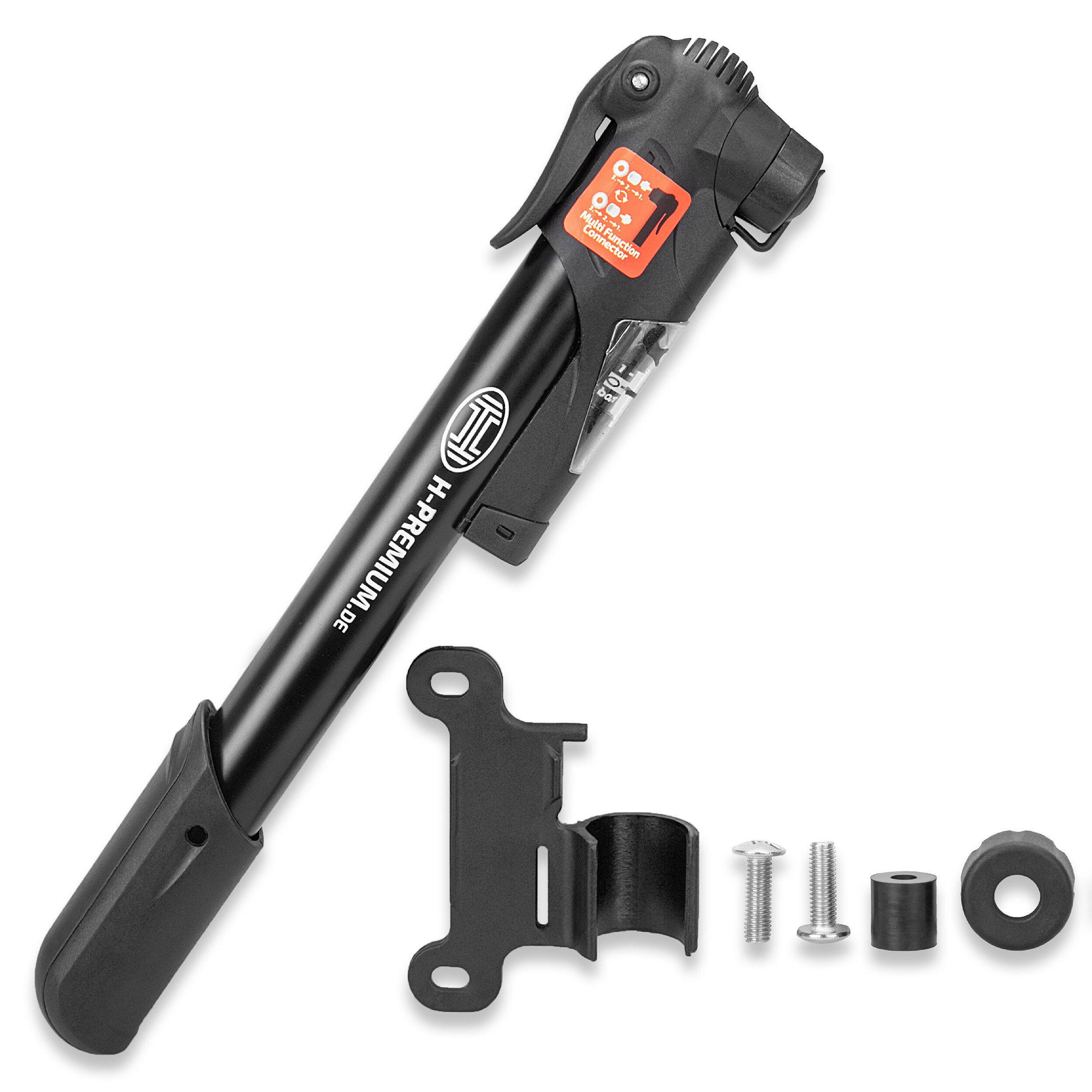 HEYNER Fahrradpumpe Luftpumpe AeroStarCompact PRO Premium Mini - Handpumpe mit Manometer (1-tlg., Mit Manometer)