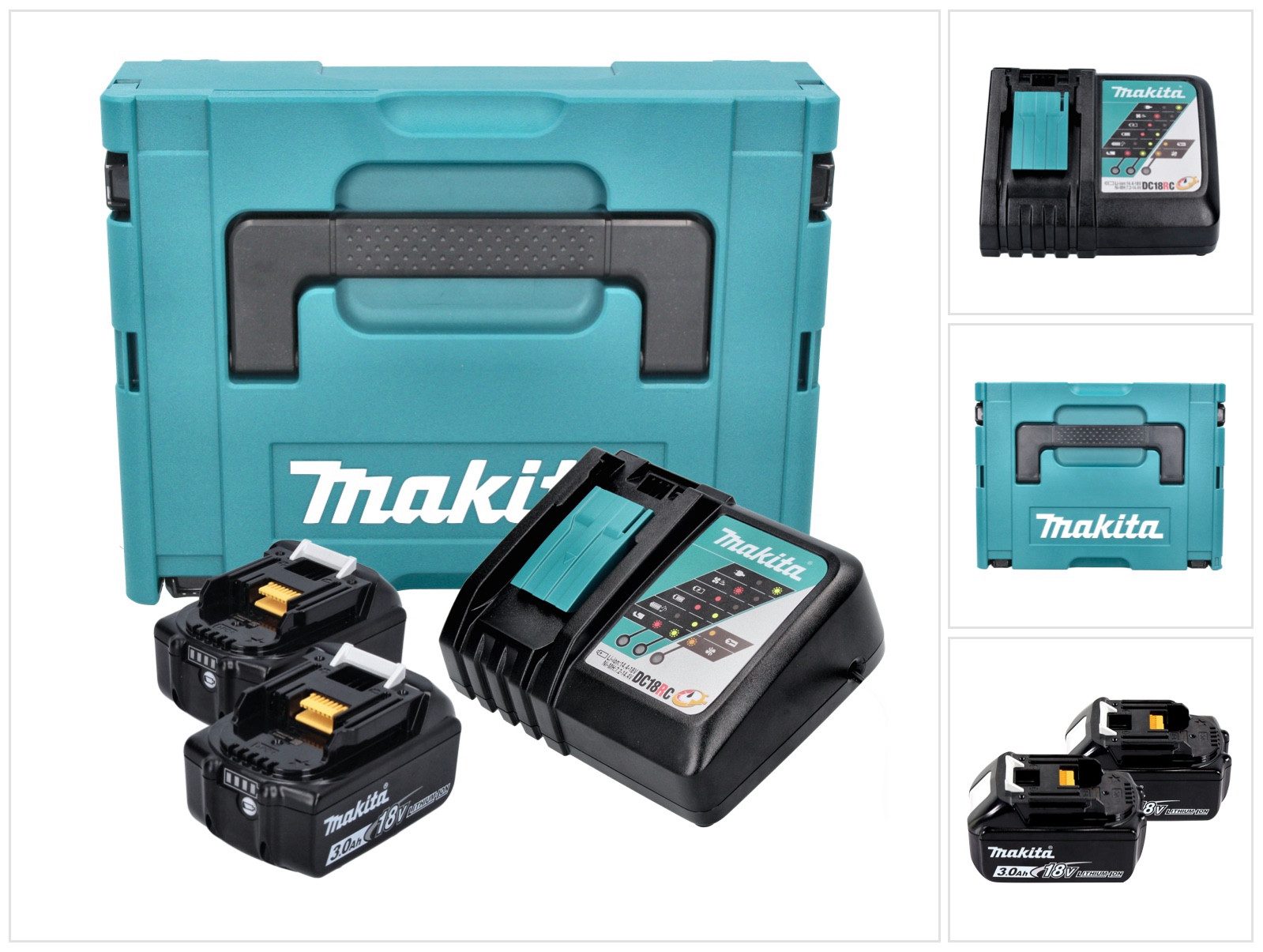 Makita Power Source Kit 18 V (197952-5) mit 2x BL 1830 B Akku 3,0 Ah + DC Akkupacks
