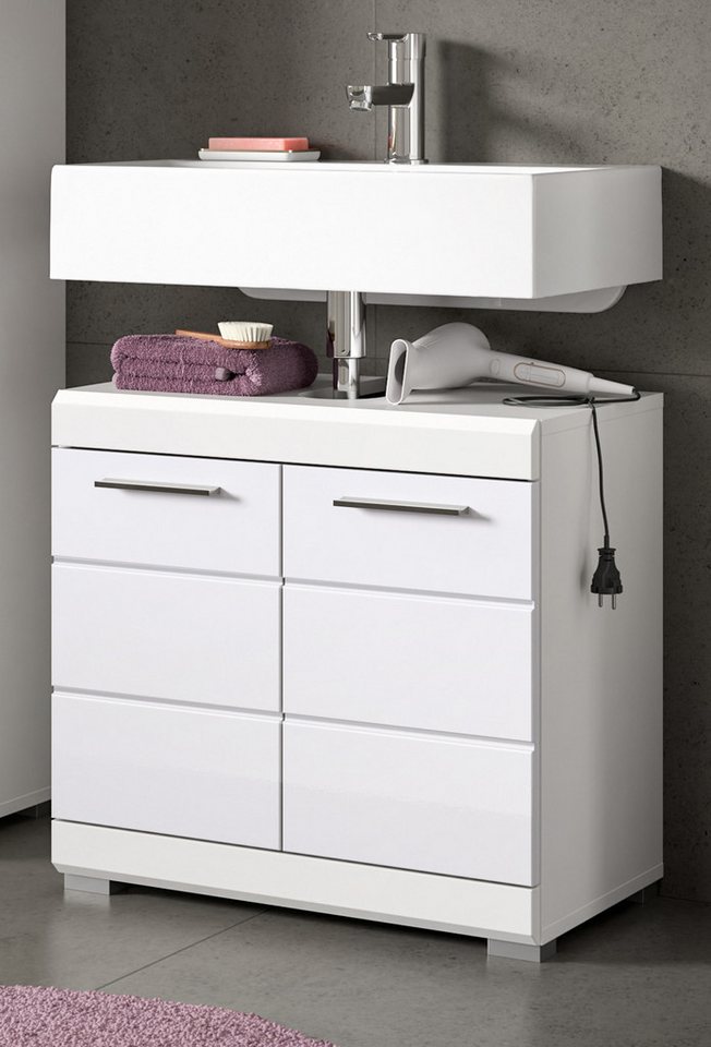 Inn.Furn Waschbeckenunterschrank Shawn (Badschrank in weiß Hochglanz, 60 x 56 cm) mit MDF-Front