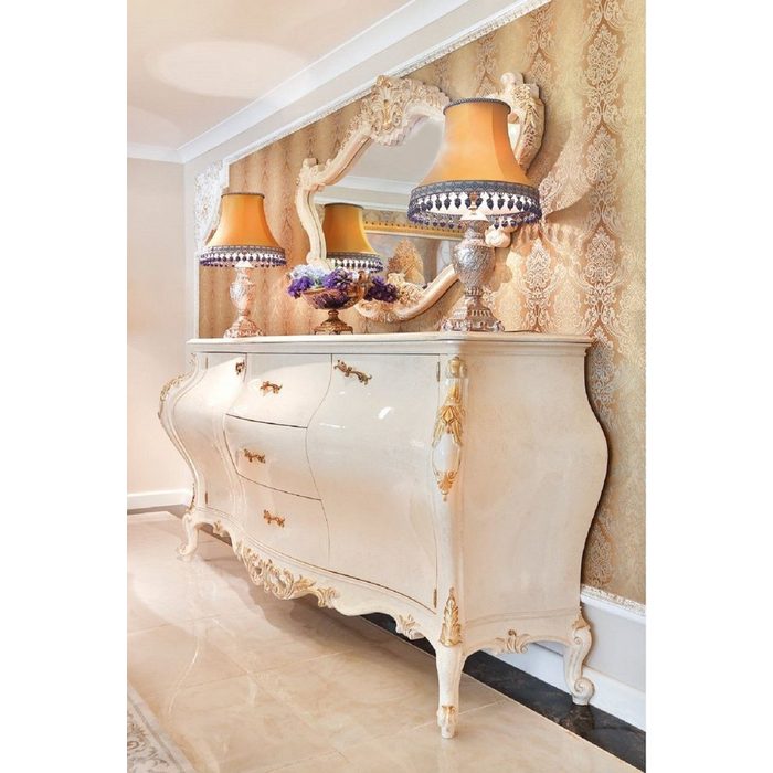 Casa Padrino Kommode Casa Padrino Luxus Barock Kommode mit Wandspiegel Creme / Gold - Handgefertigter Massivholz Schrank mit elegantem Spiegel - Prunkvolle Möbel im Barockstil