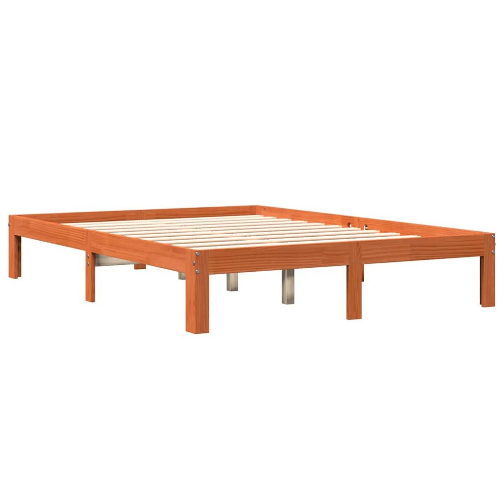 vidaXL Bett Massivholzbett ohne Matratze Wachsbraun 140x190 cm Kiefernholz