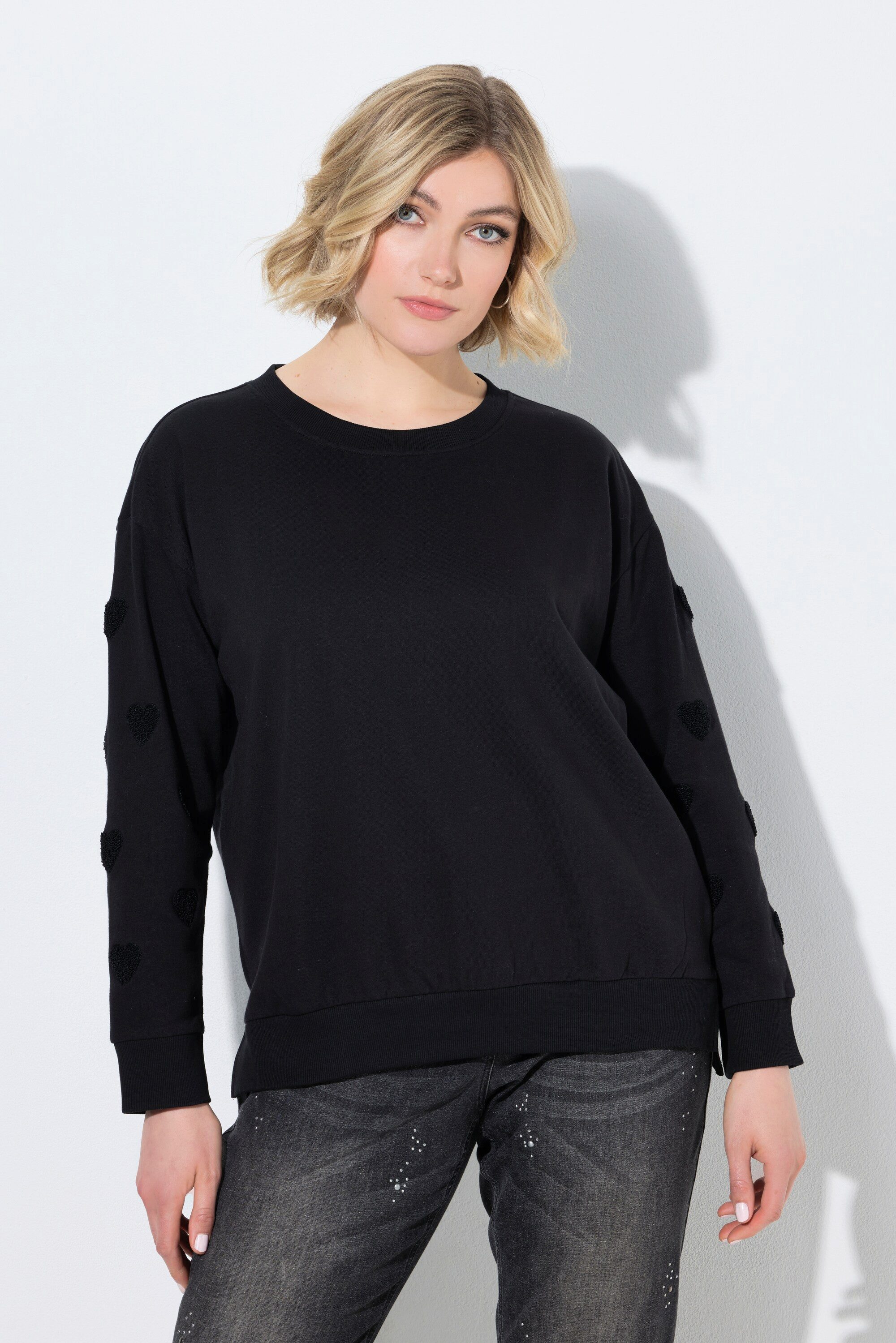 Ulla Popken Sweatshirt Sweater Herz-Stickerei Rundhalsausschnitt Langarm