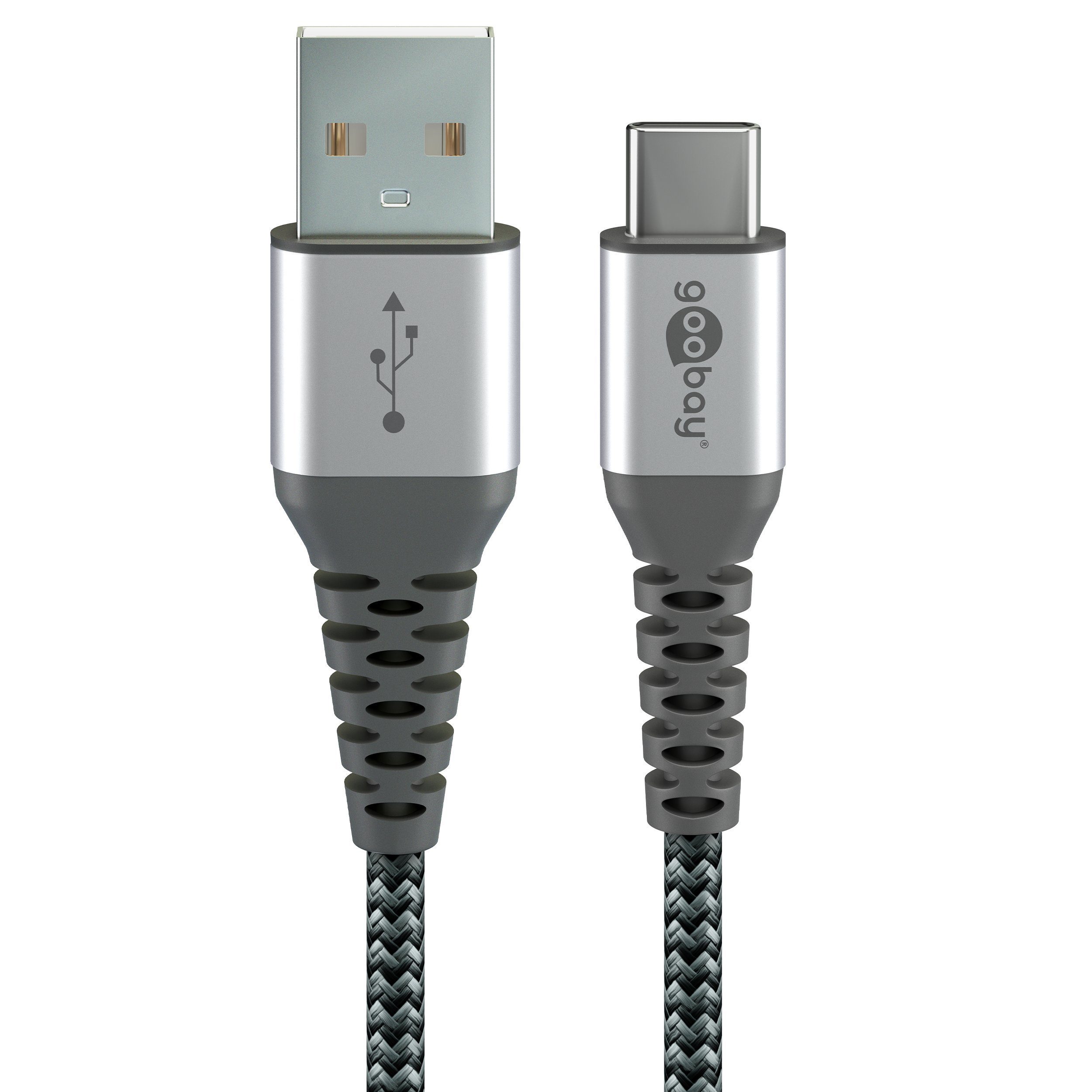Goobay USB-C auf USB-A Kabel mit Textilmantel und Metallsteckern USB-Kabel, USB Typ A, USB-C (100 cm), 60 W Leistung, 480 Mbit/s Datenübertragungsraten, Grau