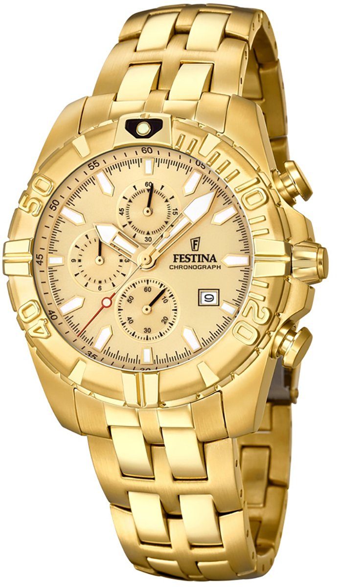 Festina Chronograph Festina Herren Uhr F20356/1 Stahl, (Armbanduhr), Herren  Armbanduhr rund, Edelstahlarmband gold