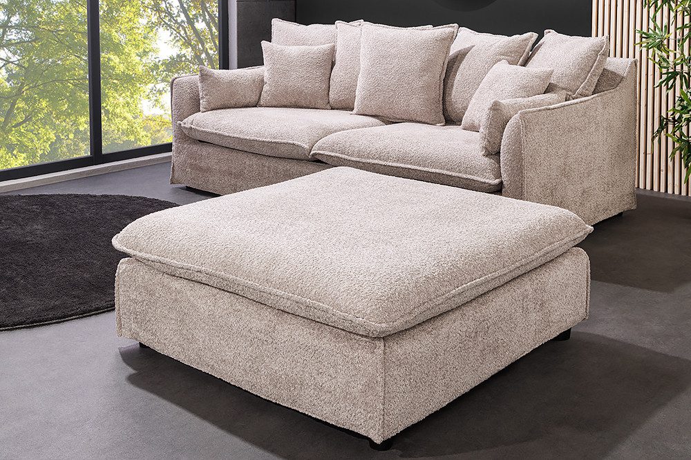 riess-ambiente Fußhocker HEAVEN 100cm beige · Hussensofa inkl. Kissen und abnehmbaren Bezug (Einzelartikel, 1 St), Wohnzimmer-Hocker · Bouclé-Bezug · Federkern-Polsterung · Landhausstil