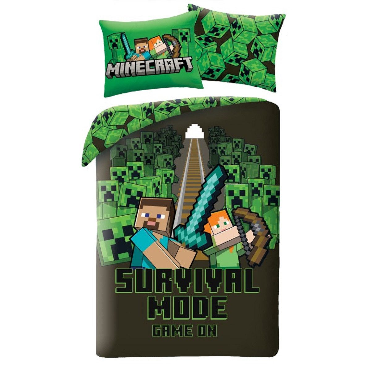 Minecraft Bettwäsche Bettwäsche Set 140 × 200 cm mit 70 × 90 cm Kissenbezug, 2 teilig, Beidseitig bedruckt Mit Reißverschluss Pflegeleicht Atmungsaktiv