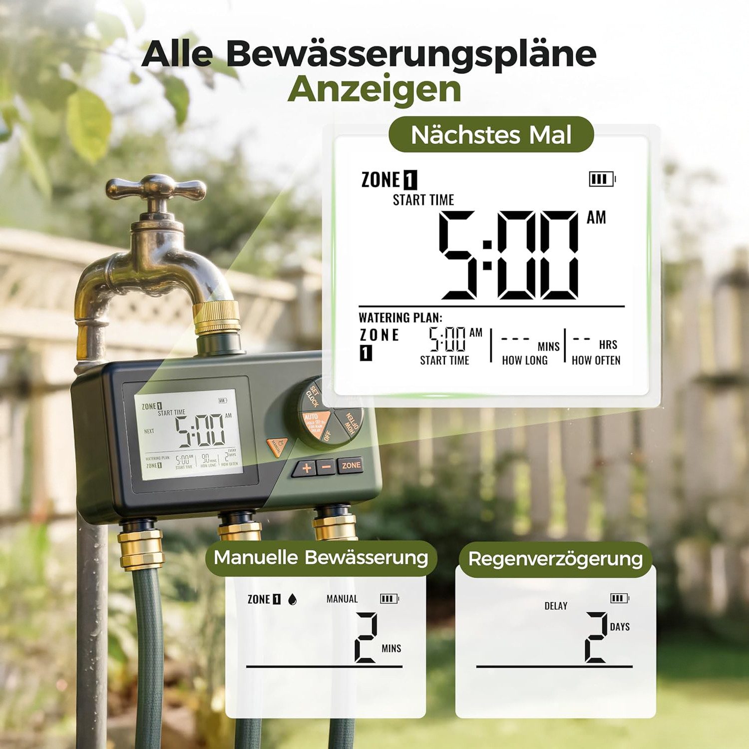 Diivoo Bewässerungssystem Bewässerungscomputer 3-Zonen Bewässerungssteuerung, für Balkon Garten