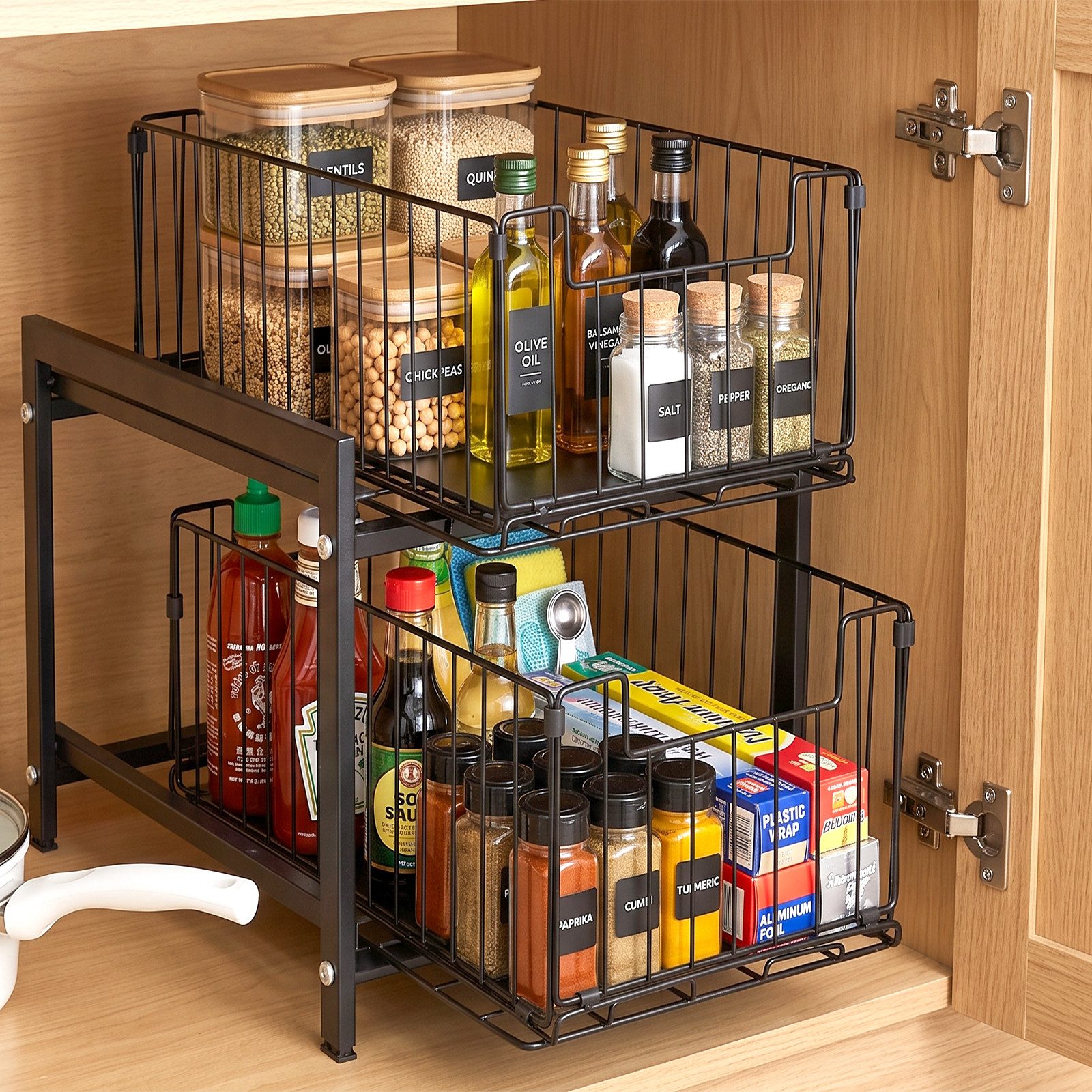 DAITORE Küchenregal Küchen Organizer Ausziehbar, 2 Etagen Gewürzregale, Schubladenregal für Küche, Wohnzimmer und Badezimmer – Bild 3 von 5