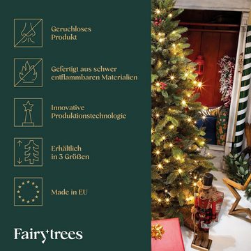 Fairytrees Künstlicher Weihnachtsbaum FT29, Nordmanntanne Premium, mit braunem Stamm und Echtholz Baumständer