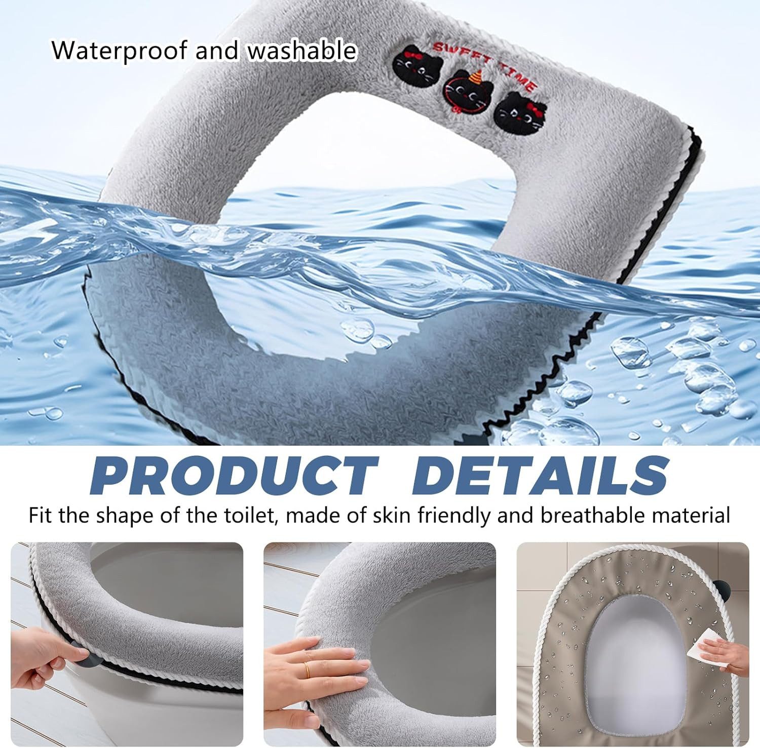 FELIXLEO WC-Deckelbezug Satiskid 2 Stück WC Sitzbezüge Universal Toilettensitzkissen Griff