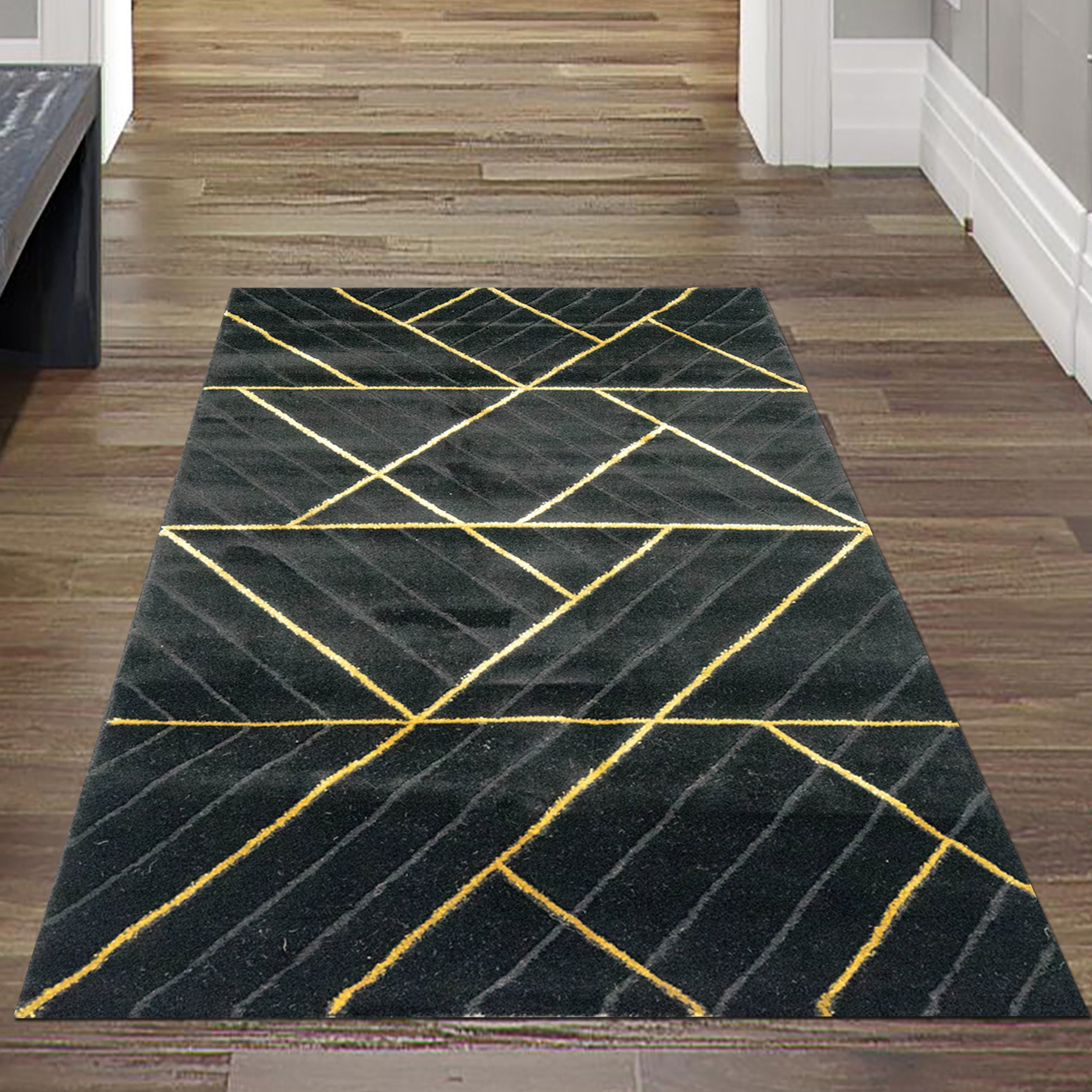 Teppich Teppich modern Designerteppich geometrisches Muster in schwarz gold, Teppich-Traum, rechteckig, Höhe: 12 mm