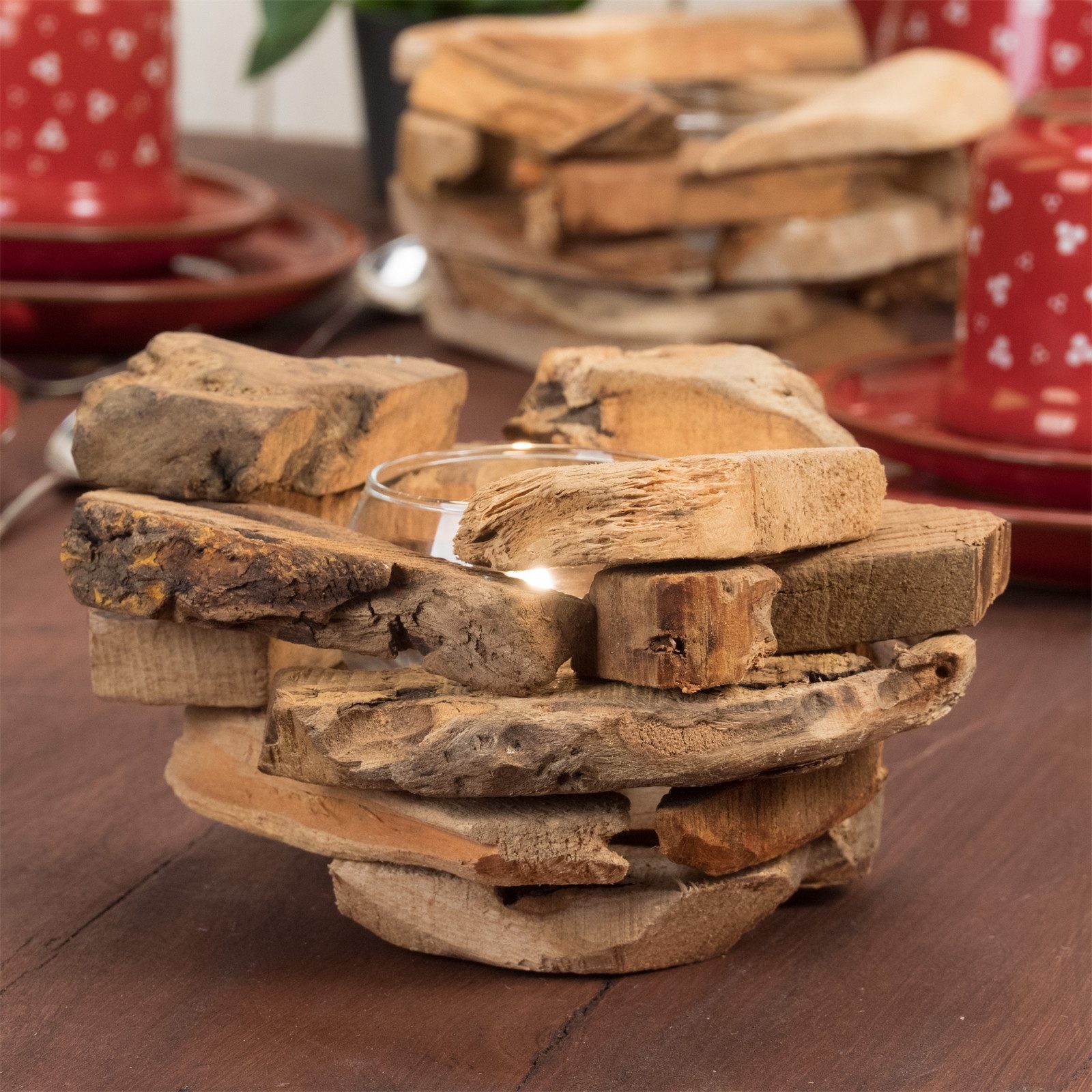 CREEDWOOD Windlicht HOLZ TEELICHTHALTER "MIO", Treibholz, Windlicht, Kerzenhalter