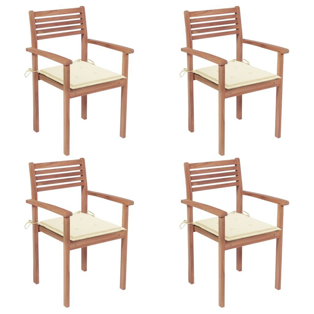 furnicato Gartenstuhl Gartenstühle 4 Stk. mit Cremeweißen Kissen Massivholz Teak | Stühle
