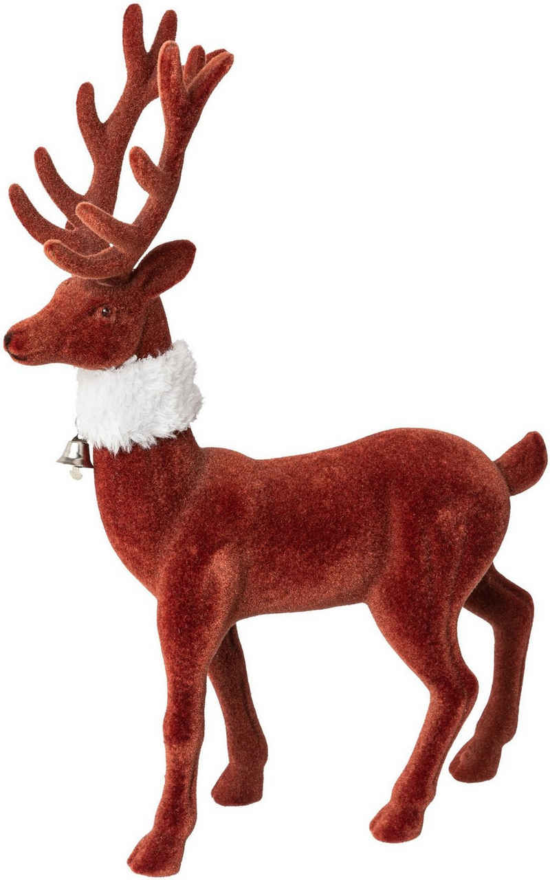 Creativ deco Weihnachtsfigur Hirsch, Weihnachtsdeko rot (4 St), mit feiner Samtoberfläche