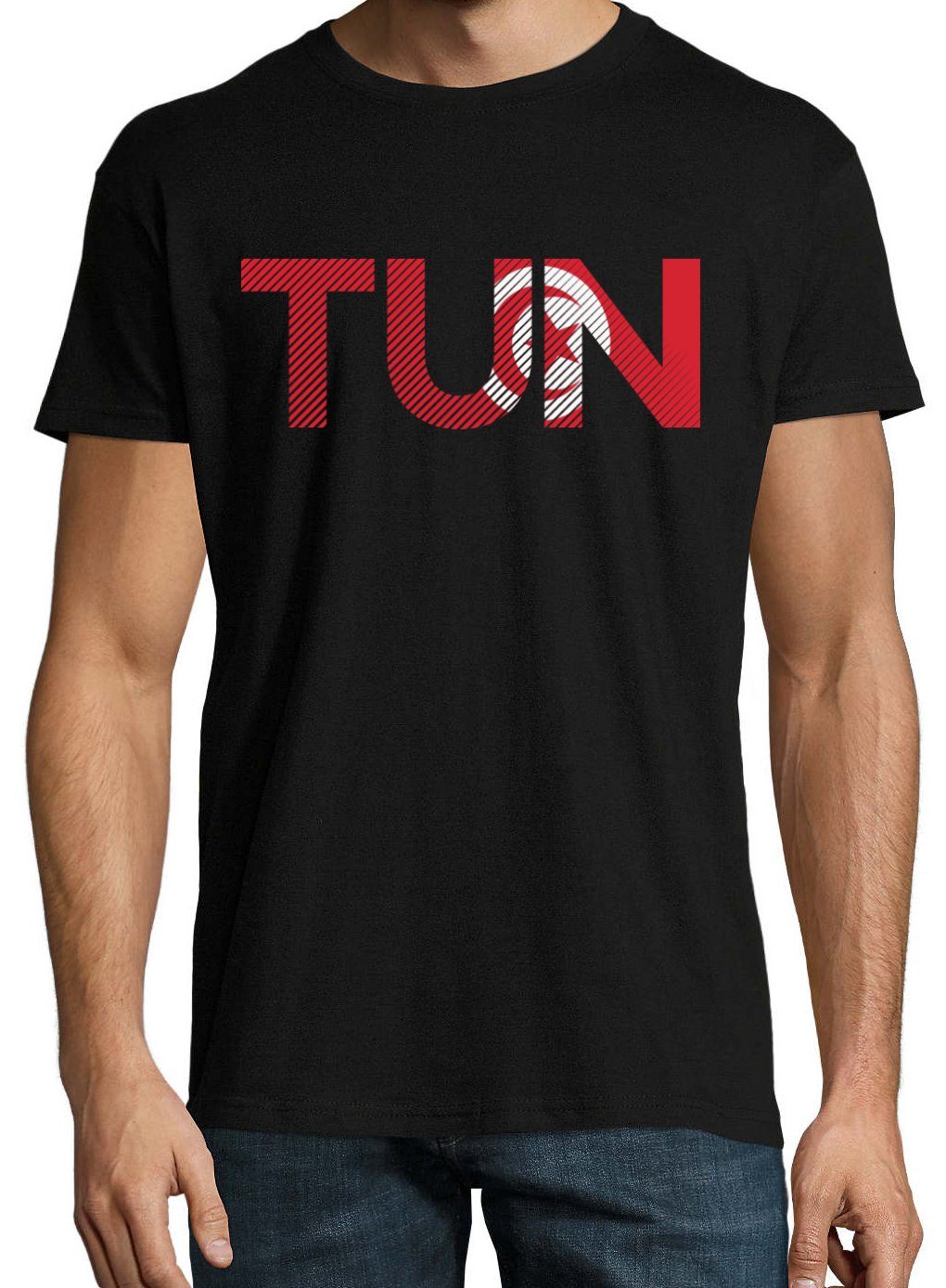 T-Shirt Frontprint T-Shirt Herren TUN Designz im Look mit Schwarz Fußball Tunesien Youth
