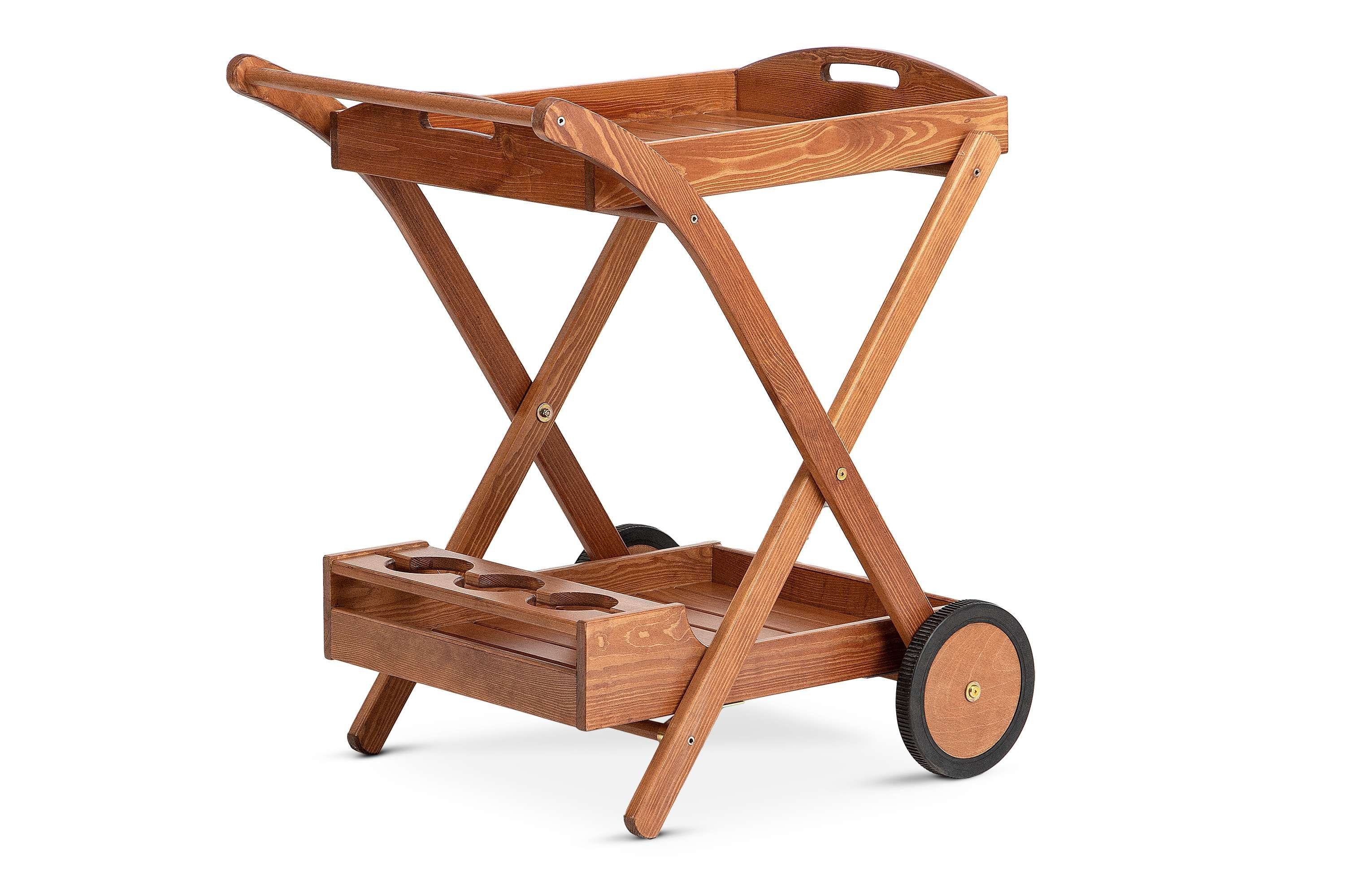 KONSIMO® Beistellwagen ARVICOLA Gartenbarwagen, Produkt höchster Qualität aus der EU, (1 Gartenbar, Maße: 56x83x70 cm, 1 St., Bar), Gartenzubehör, imprägniertes Holz, mit Flaschenhalter