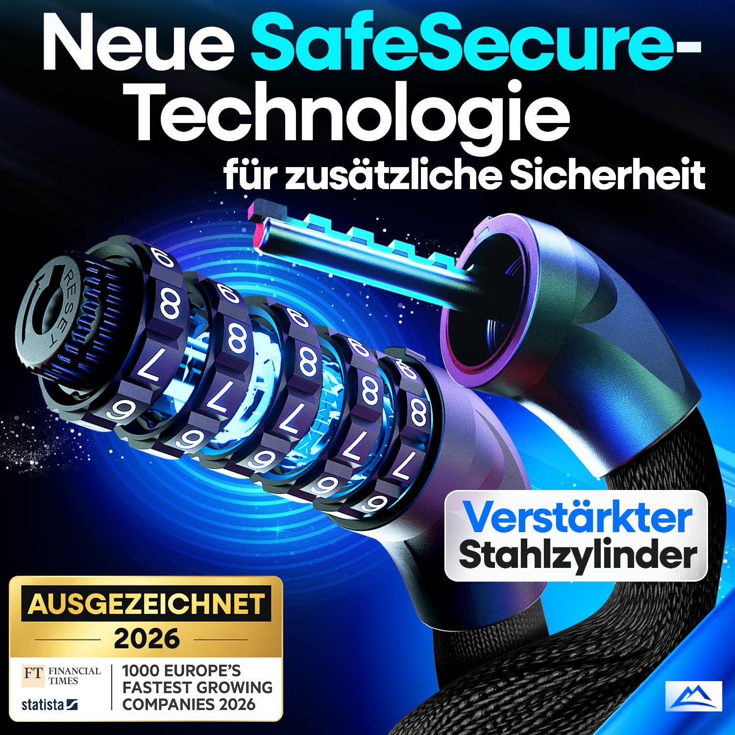 Nextcover Kettenschloss NEXTCOVER® Fahrradschloss LockOne mit Zahlencode oder Schlüssel – Bild 2 von 5