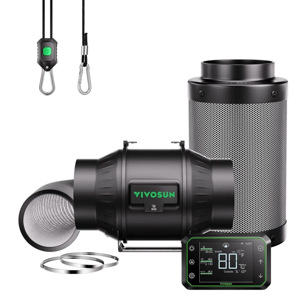 VIVOSUN Ventilatorkombigerät VIVOSUN AeroZesh T-Serie, 15 cm Durchmesser, Smartes Abluft-Set mit GrowHub E42A-Controller und Aktivkohlefilter
