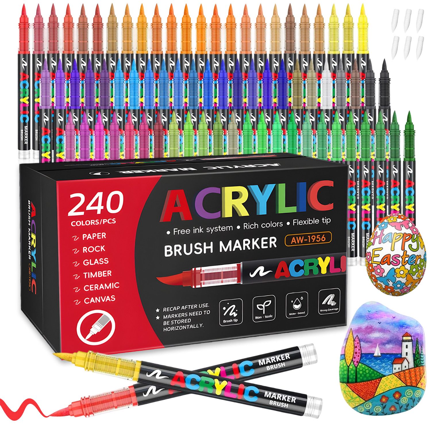 AKKEE Lackmarker Acrylstifte Set Farben wasserfest leuchtende, Marker, (240-tlg), für Papier Steine Glas Holz DIY Medium